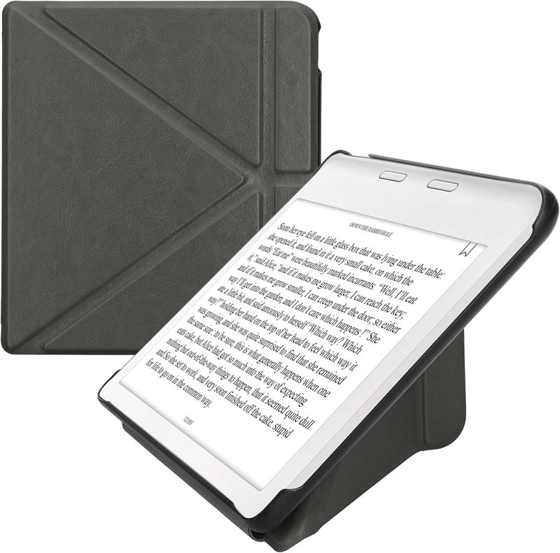 kwmobile Origami Case Compatible with Kobo Libra Colour Case - Slim PU Leather Cover with Stand - Anthracite - Image 1